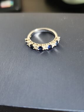 Sterling Silver 925  - Elegant Blue and White Gemstone Ring Size 7